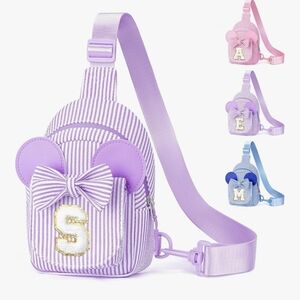 Purple Striped Kids Backpack with Ears